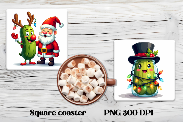 Funny Christmas pickle square coaster | Funny cucumber PNG