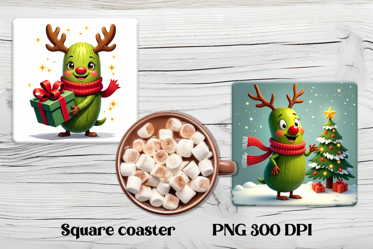 Funny Christmas pickle square coaster | Funny cucumber PNG