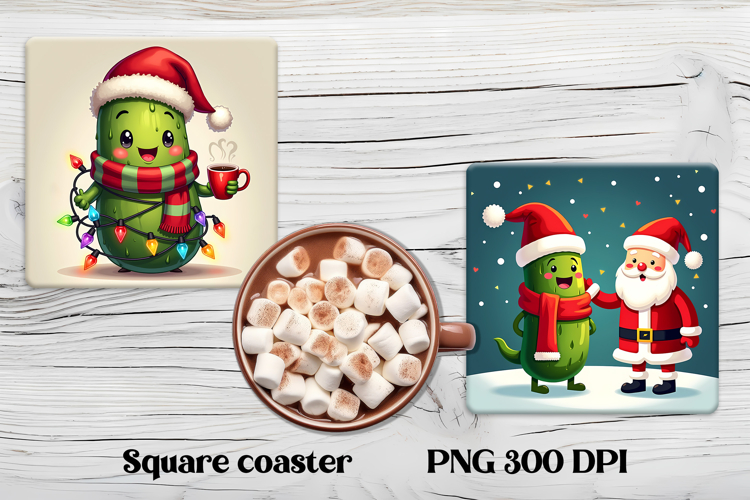 Funny Christmas pickle square coaster | Funny cucumber PNG