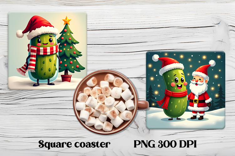 Funny Christmas pickle square coaster | Funny cucumber PNG