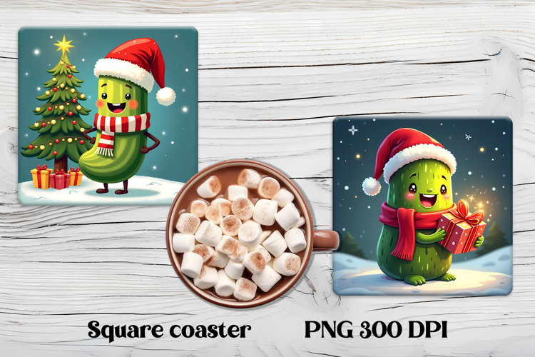 Funny Christmas pickle square coaster | Funny cucumber PNG
