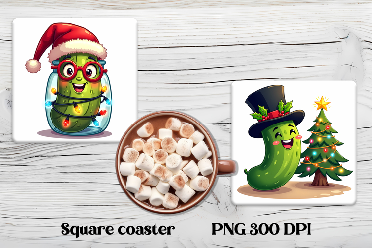 Funny Christmas pickle square coaster | Funny cucumber PNG