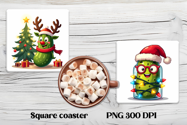 Funny Christmas pickle square coaster | Funny cucumber PNG