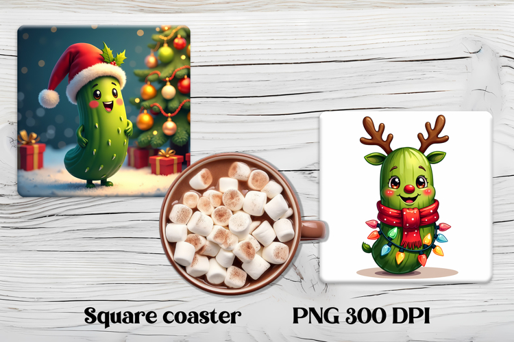 Funny Christmas pickle square coaster | Funny cucumber PNG