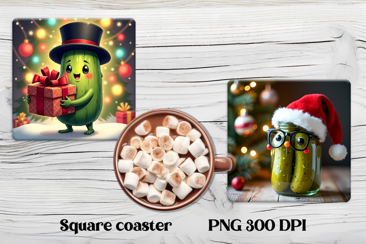 Funny Christmas pickle square coaster | Funny cucumber PNG