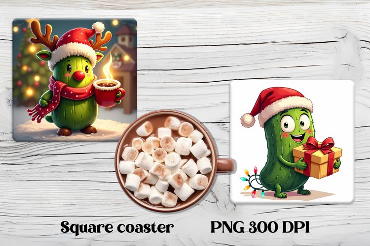 Funny Christmas pickle square coaster | Funny cucumber PNG
