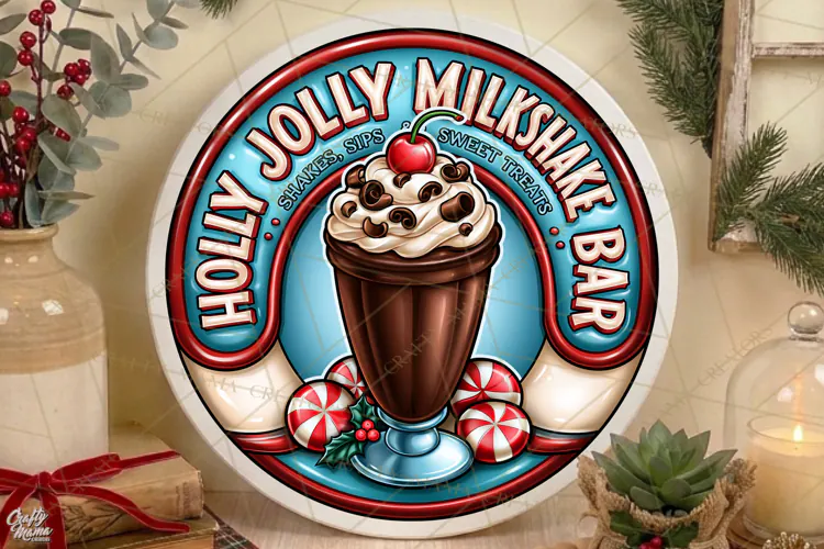Holly Jolly Milkshake Bar | Christmas Door Sign PNG