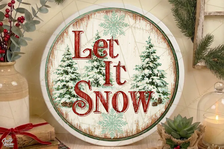 Let It Snow | Vintage Christmas Door Sign PNG