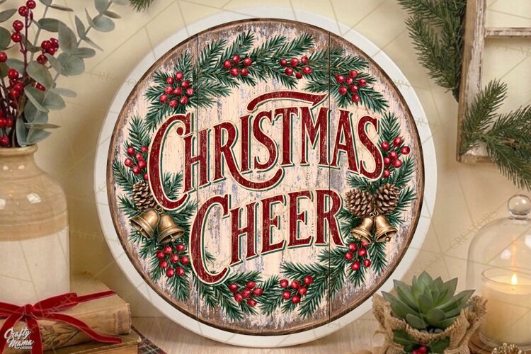 Christmas Cheer | Vintage Christmas Door Sign PNG example image 1