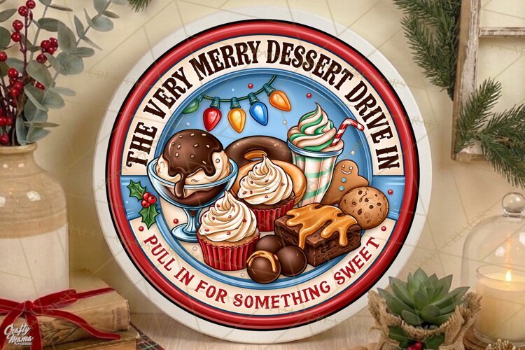 Merry Dessert Drive In | Retro Christmas Door Sign PNG example image 1