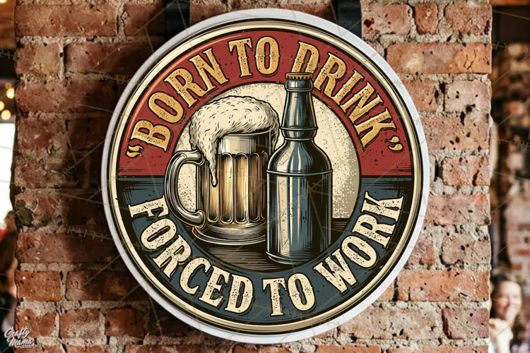 Born To Drink Forced To Work | Funny Beer Quotes Round Png