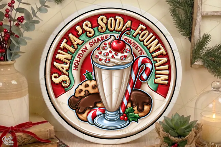 Santas Soda Fountain | Christmas Door Sign PNG