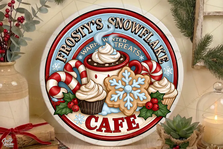 Frosty Snowflake Cafe | Christmas Door Sign PNG