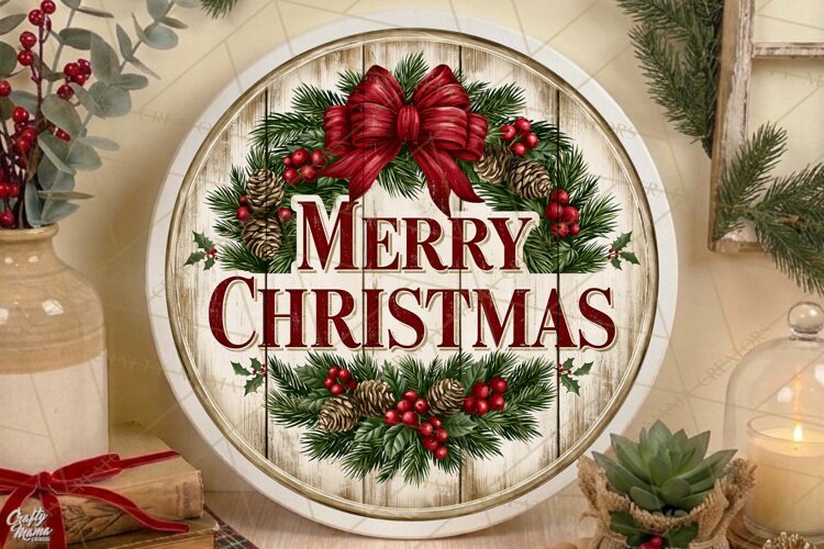Merry Christmas | Vintage Christmas Door Sign PNG example image 1