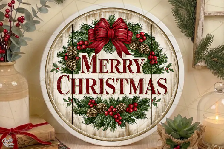 Merry Christmas | Vintage Christmas Door Sign PNG
