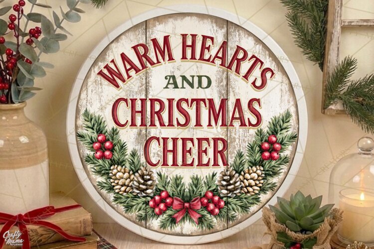 Warm Hearts and Cheer | Vintage Christmas Door Sign PNG example image 1