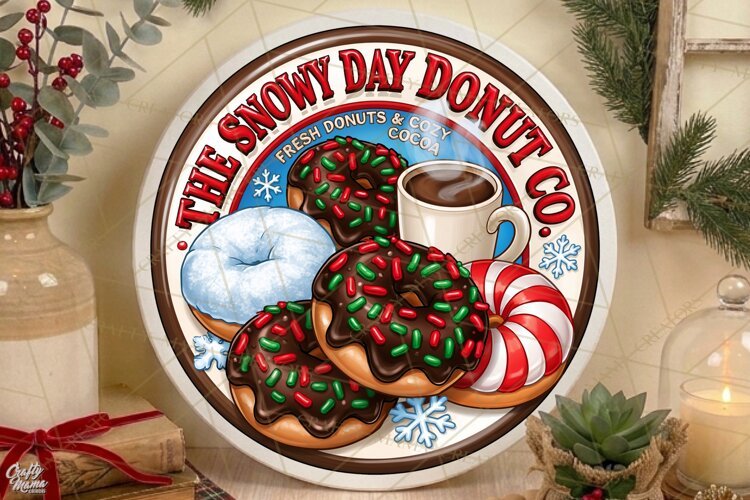 Snowy Day Donuts | Christmas Door Sign PNG example image 1