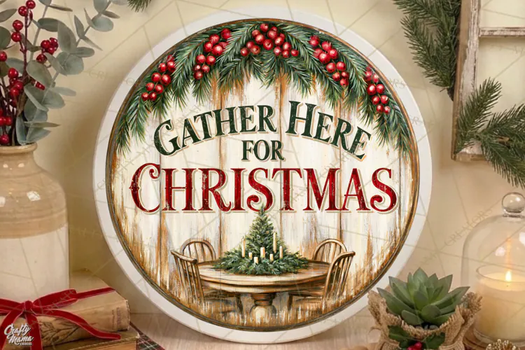 Gather Here | Vintage Christmas Door Sign PNG