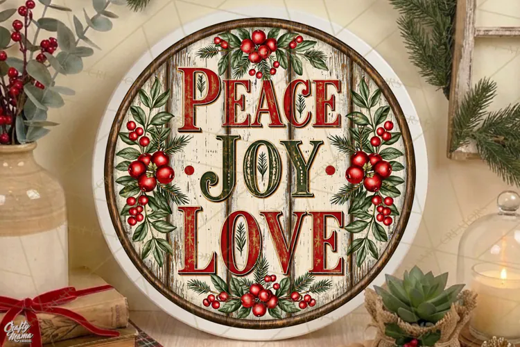 Peace Joy Love | Vintage Christmas Door Sign PNG