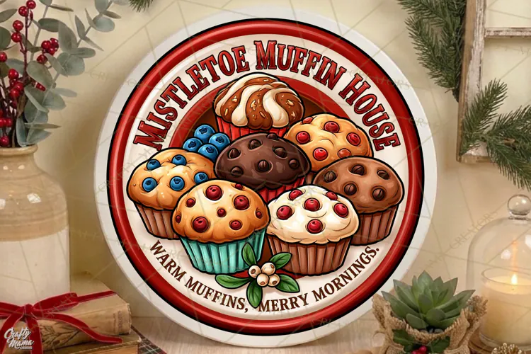MIstletoe Muffin House | Retro Christmas Door Sign PNG