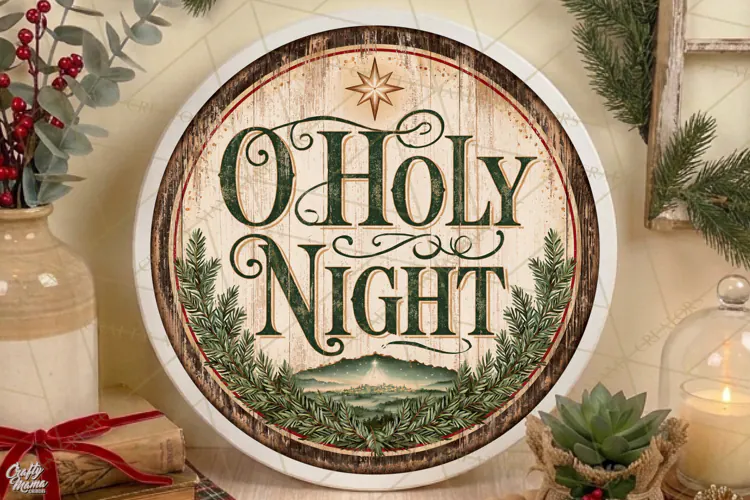 O Holy Night | Vintage Christmas Door Sign PNG