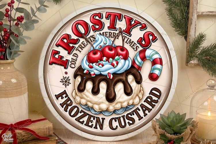 Frostys Frozen Custard | Retro Christmas Door Sign PNG example image 1