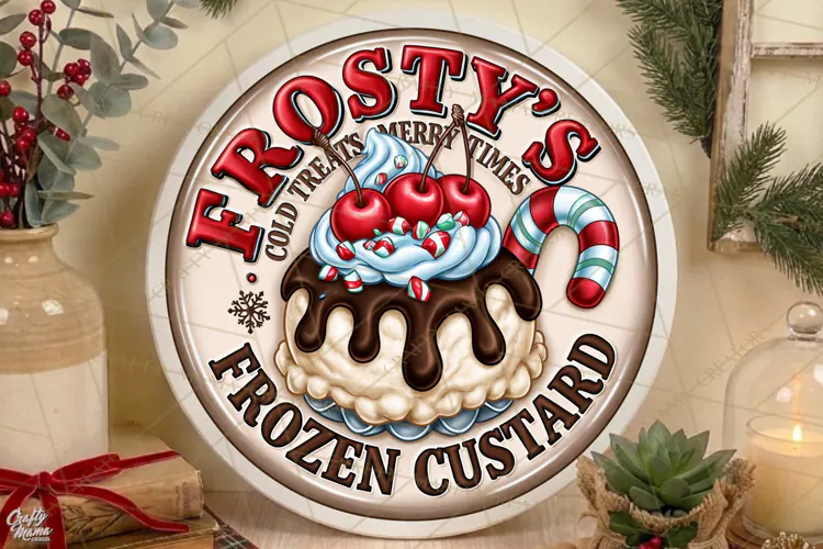 Frostys Frozen Custard | Retro Christmas Door Sign PNG