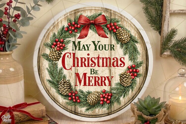 Be Merry | Vintage Christmas Door Sign PNG example image 1
