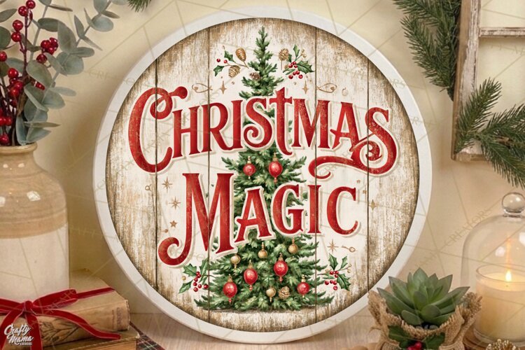 Christmas Magic | Vintage Christmas Door Sign PNG example image 1