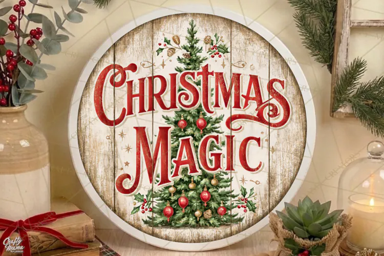Christmas Magic | Vintage Christmas Door Sign PNG