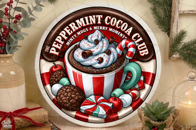 Peppermint Cocoa Club | Christmas Door Sign PNG