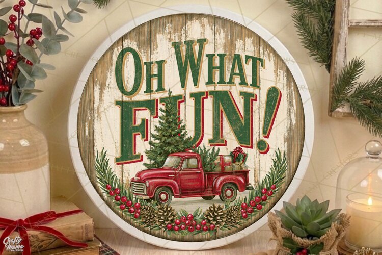 Oh What Fun | Vintage Christmas Door Sign PNG example image 1