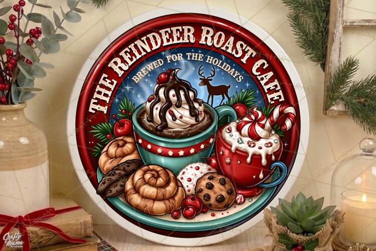 Reindeer Roast Cafe | Christmas Door Sign PNG example image 1