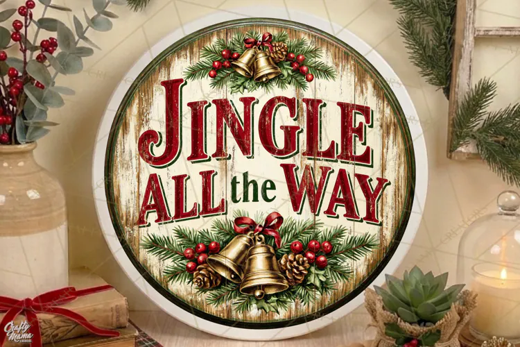 JIngle All The Way | Vintage Christmas Door Sign PNG
