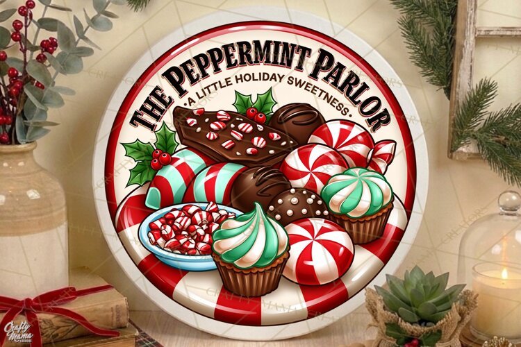 Peppermint Parlor | Retro Christmas Door Sign PNG example image 1
