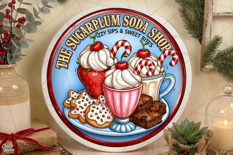 Sugarplum Soda Shop | Retro Christmas Door Sign PNG