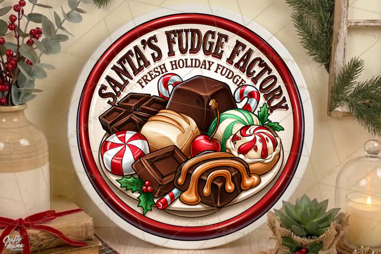 Santas Fudge Factory | Christmas Door Sign PNG