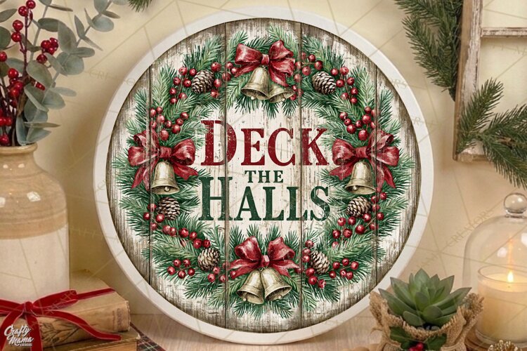 Deck the Halls | Vintage Christmas Door Sign PNG example image 1