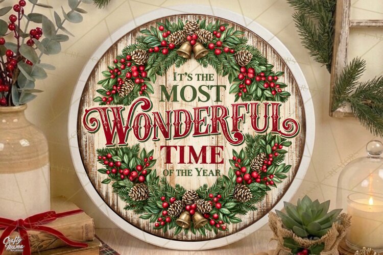 Wonderful Time | Vintage Christmas Door Sign PNG example image 1