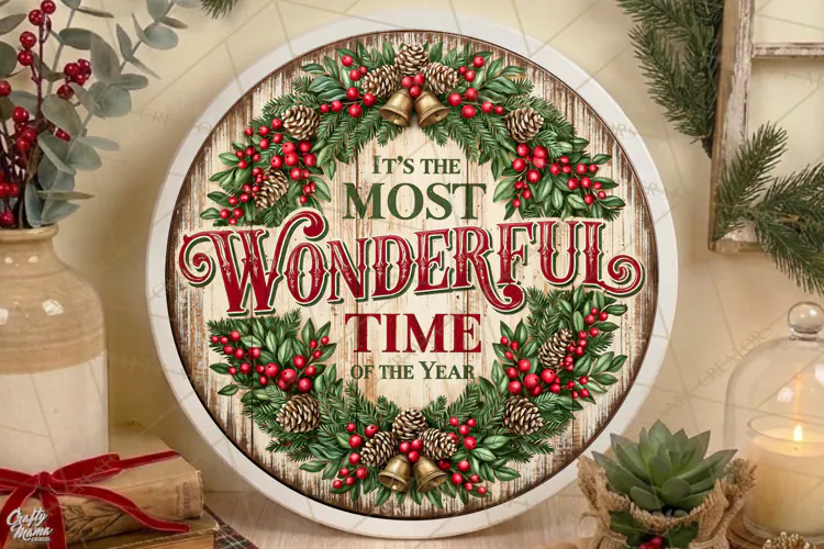 Wonderful Time | Vintage Christmas Door Sign PNG