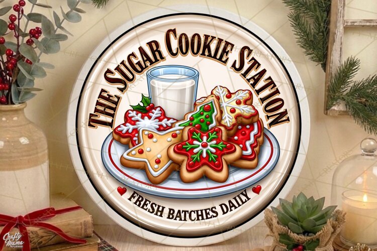 Sugar Cookie Station | Retro Christmas Door Sign PNG example image 1