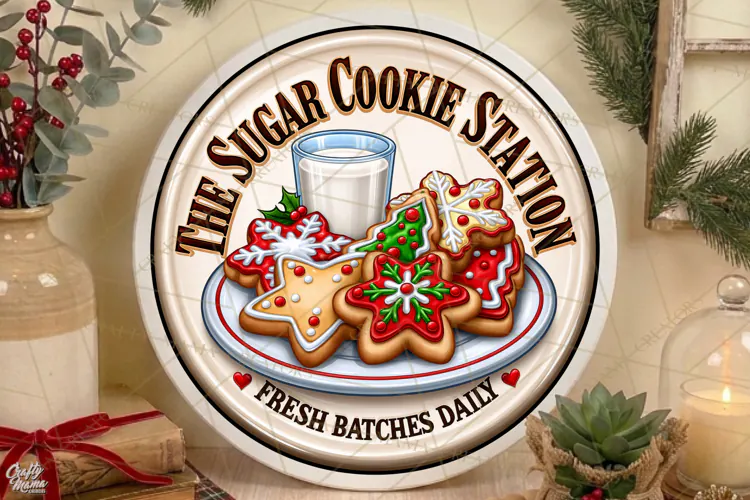 Sugar Cookie Station | Retro Christmas Door Sign PNG