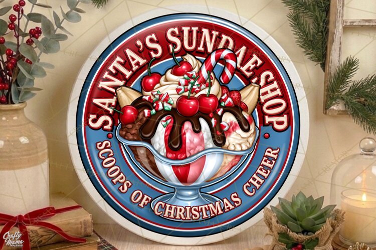 Santas Sundae Shop | Christmas Door Sign PNG example image 1