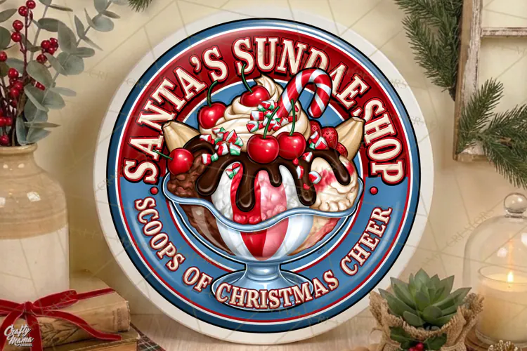 Santas Sundae Shop | Christmas Door Sign PNG