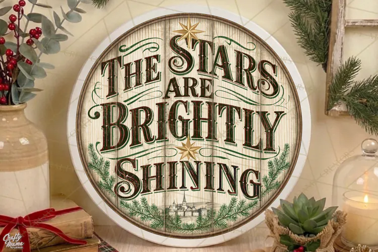 Stars Are Brightly Shining | Vintage Christmas Door Sign PNG