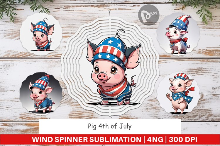Wind Spinner Pig 4th of July