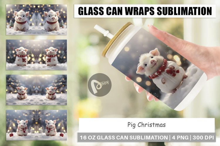 Glass Can Wraps Pig Christmas