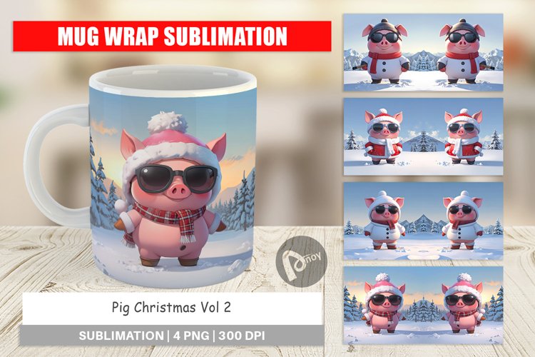 Mug Wrap Design Pig Christmas