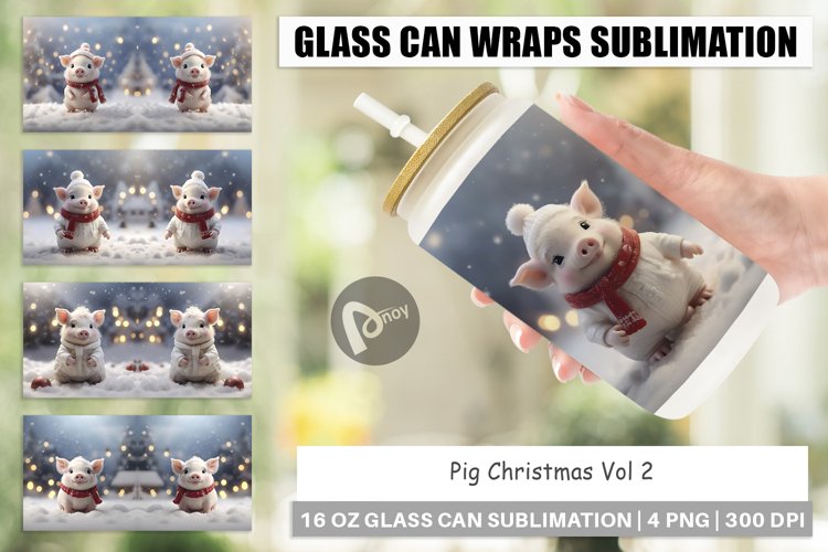 Glass Can Wraps Pig Christmas