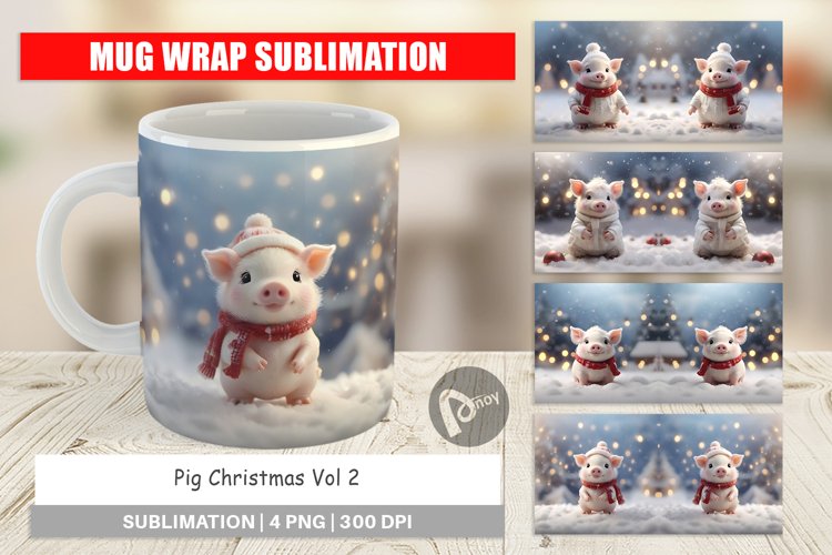 Mug sublimation design Pig Christmas
